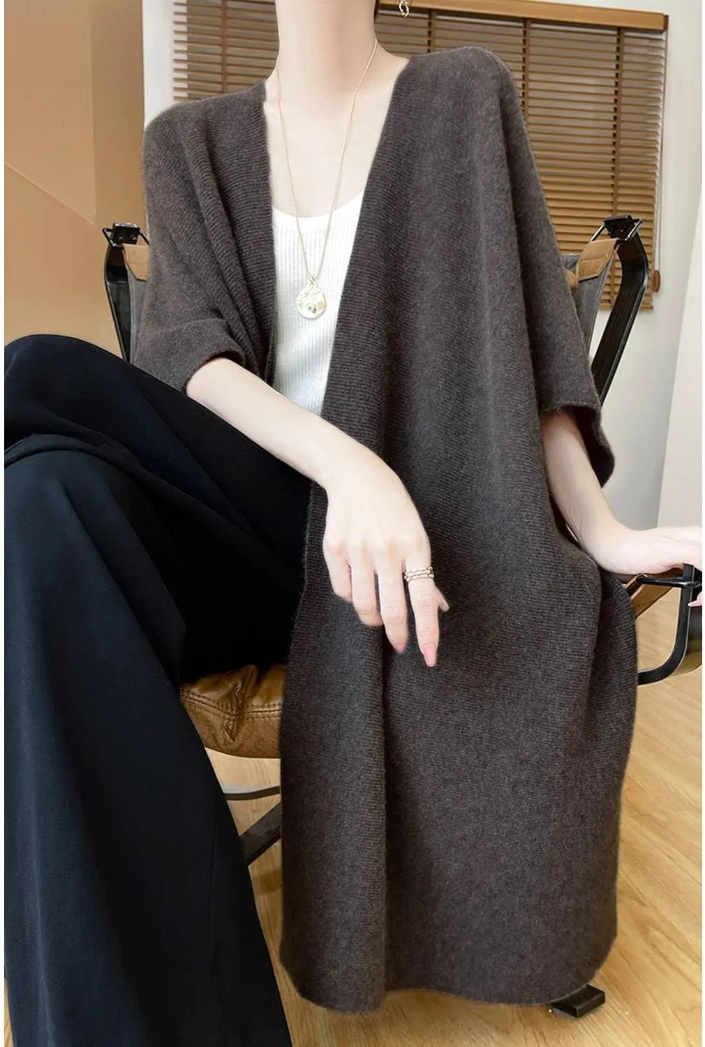 100% Merino Wool Shawl Wrap Women's Knitted Poncho Cape Cardigan Autumn Winter Loose Open Sweater Coat