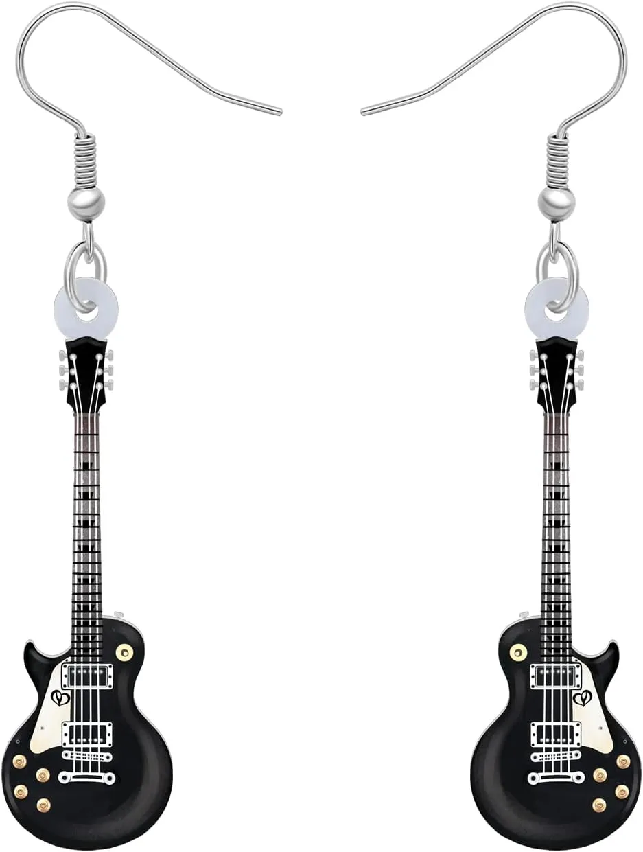 Acrylic Black Electric Guitar Earrings Cool Rock Bass Musical Instruments Fashion Dangle Hypoallergenic Jewelry For Women Charm Gifts
