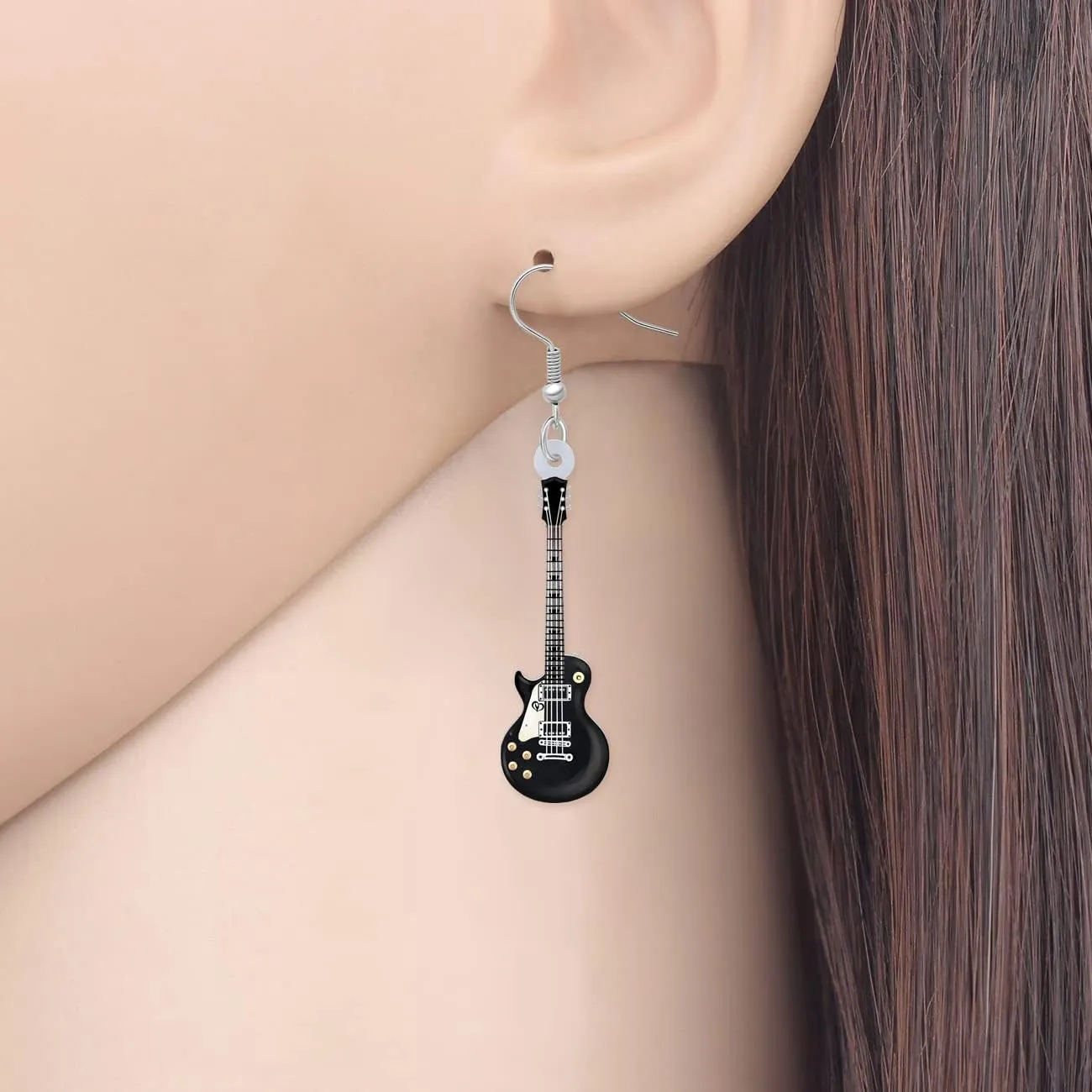 Acrylic Black Electric Guitar Earrings Cool Rock Bass Musical Instruments Fashion Dangle Hypoallergenic Jewelry For Women Charm Gifts