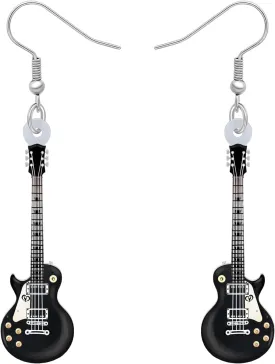 Acrylic Black Electric Guitar Earrings Cool Rock Bass Musical Instruments Fashion Dangle Hypoallergenic Jewelry For Women Charm Gifts