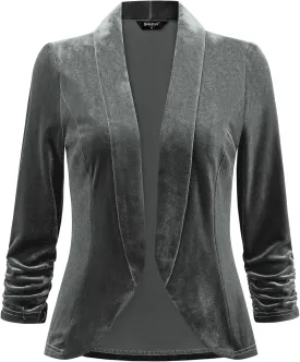 Allegra K Velvet Jackets for Women's 3/4 Sleeve Open Front Velvet Cardigan