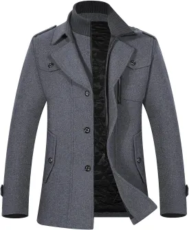 APTRO Men's Pea Coat Wool Jacket Windbreaker Single Breasted Winter Coat