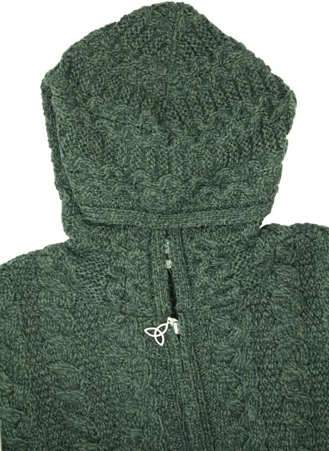Aran Crafts Women's Irish Cable Knitted Wool Hooded Zip Coat (100% Merino Wool)