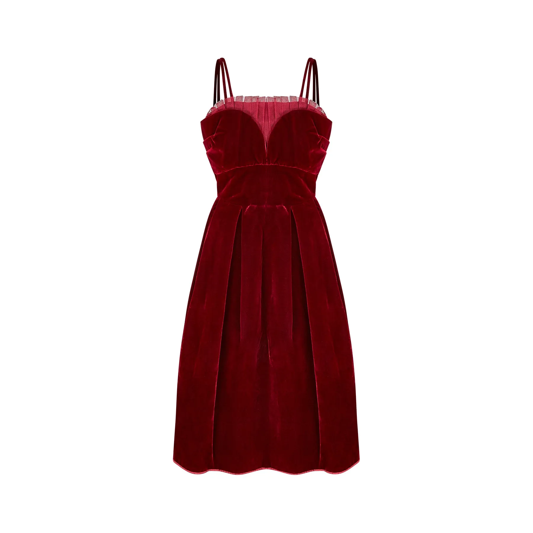 ARCHIVE: 1950s Couture Deep Red Velvet and Tulle Evening Dress