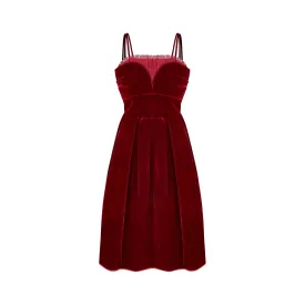 ARCHIVE: 1950s Couture Deep Red Velvet and Tulle Evening Dress