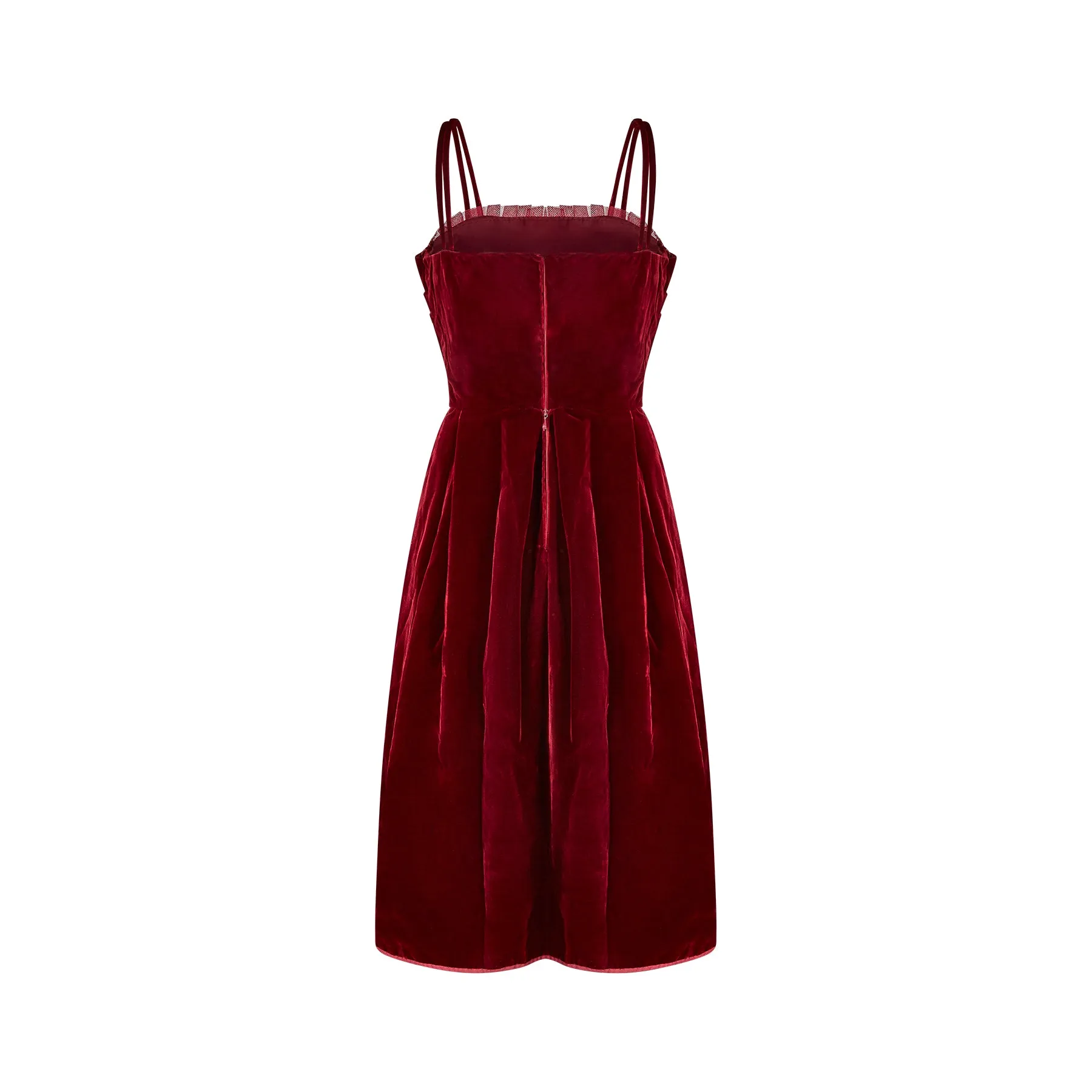 ARCHIVE: 1950s Couture Deep Red Velvet and Tulle Evening Dress
