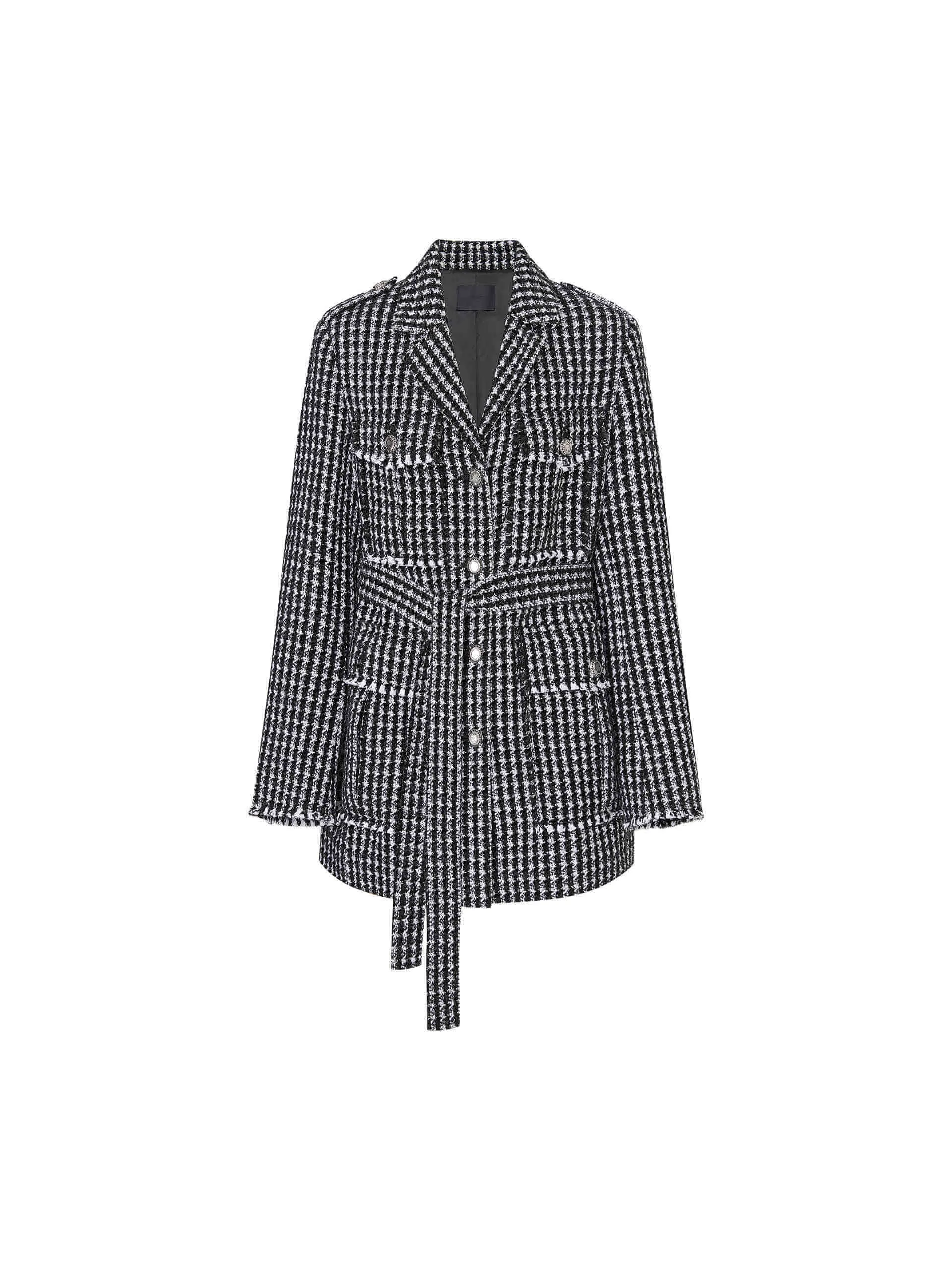 Belt Houndstooth Pattern Jacket
