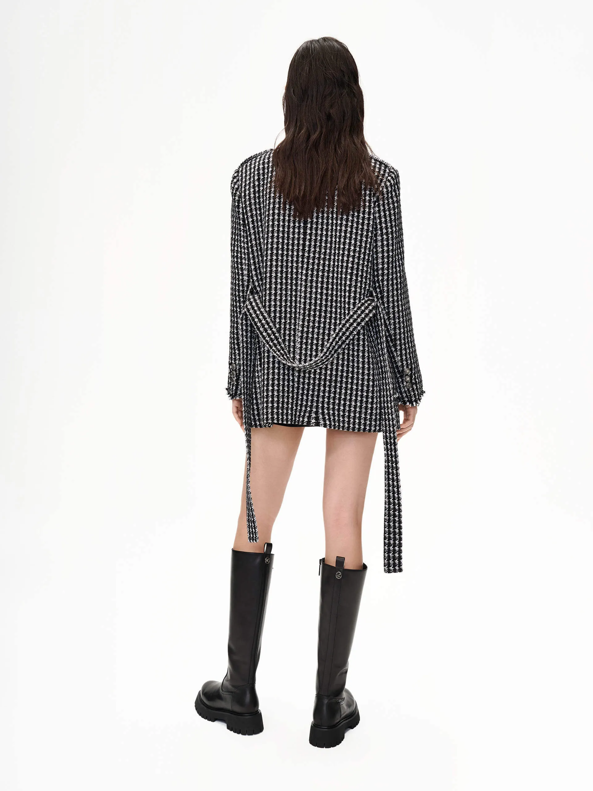 Belt Houndstooth Pattern Jacket