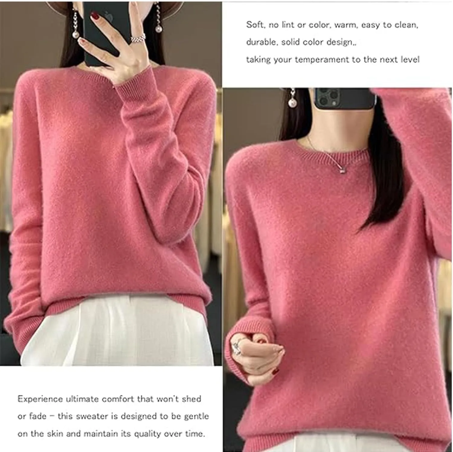 Cashmere Sweaters for Women, Womens Cashmere Sweater, Cashmere Crew Neck Long Sleeve Soft Pullover Sweater