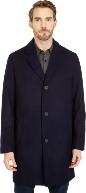 Cole Haan Mens Melton Wool Notched Collar Coat With Welt Body Pockets