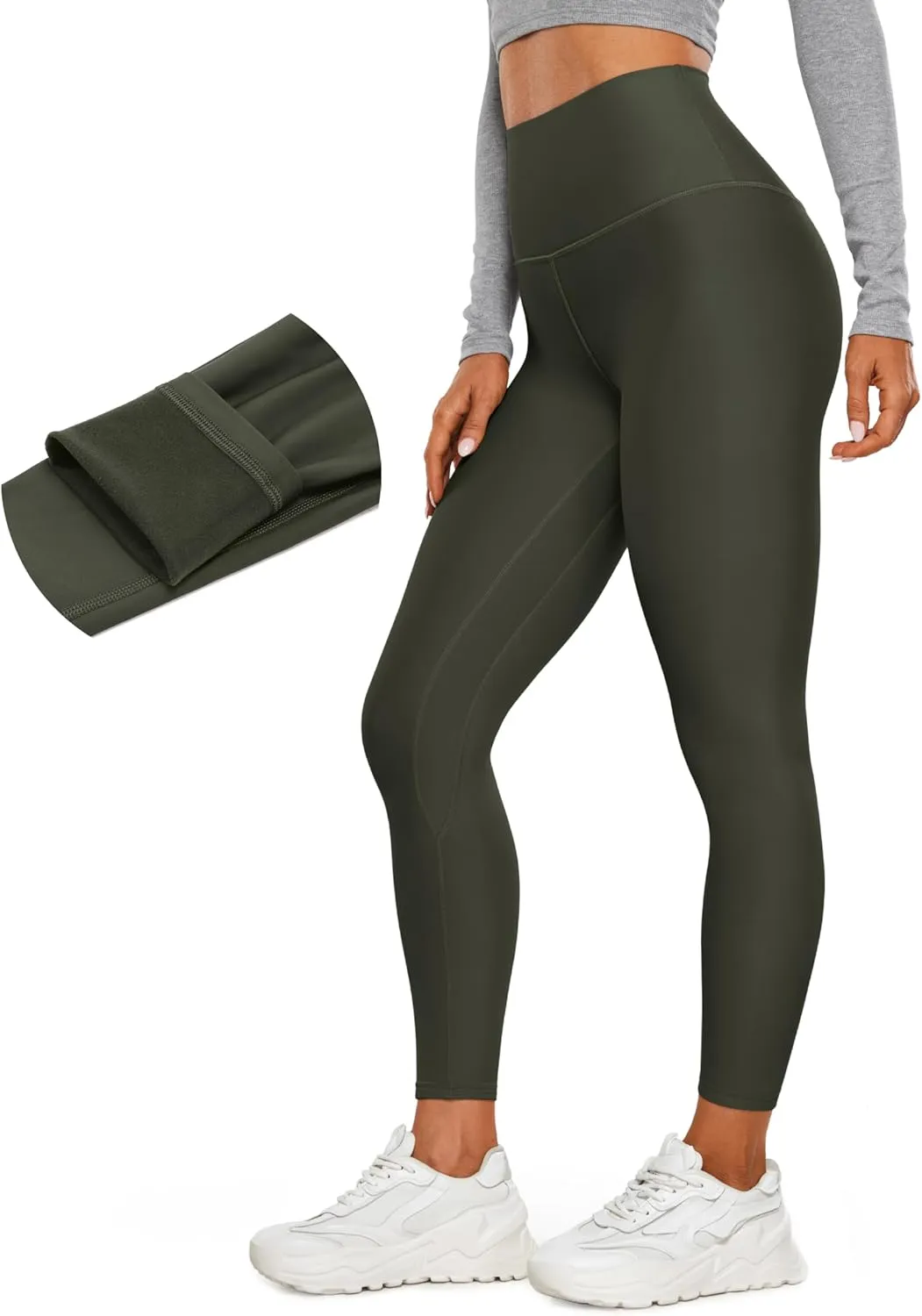 CRZ YOGA Womens High Waisted Fleece Lined Leggings 25 inches - Winter Warm Thick Thermal Soft Workout Yoga Pants