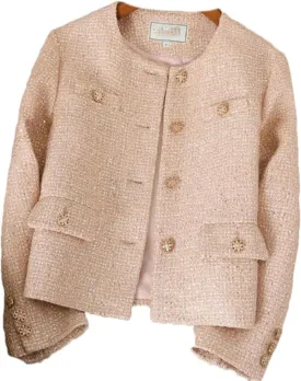 Fall Winter French Tweed Wool Sweet Pink Jackets Coat Women's Chic Female Outerwear Coats Suit