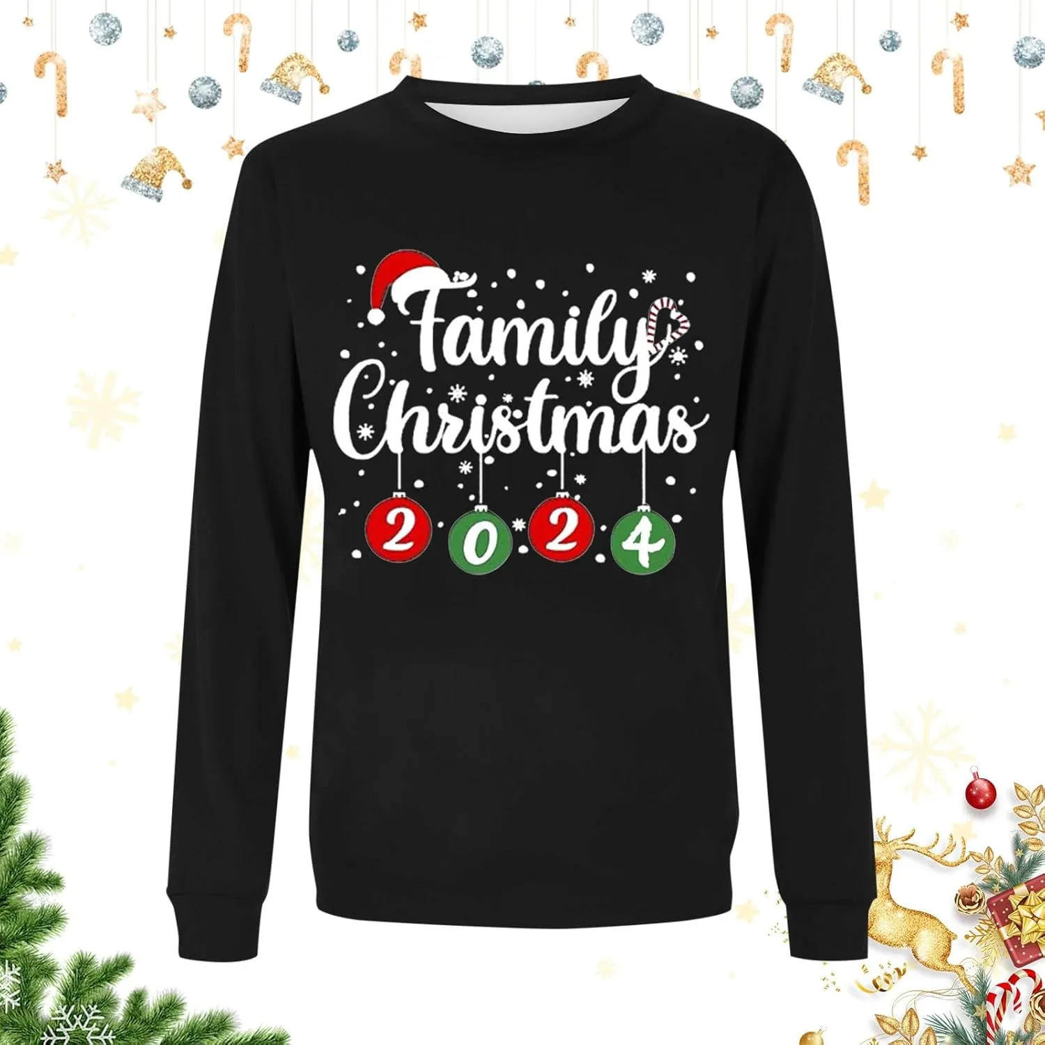 Family Matching Christmas Sweatshirts, Xmas Print Ugly Funny Jumper Long Sleeve Holiday Pullover Tops for Mom Dad Kid