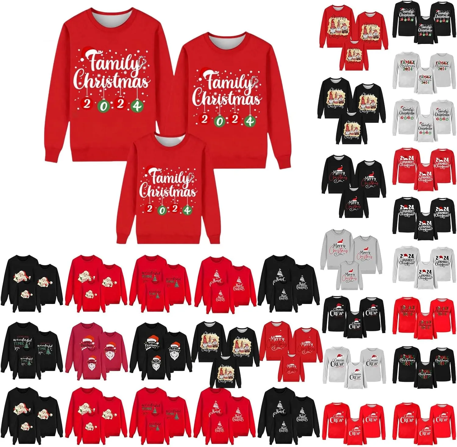 Family Matching Christmas Sweatshirts, Xmas Print Ugly Funny Jumper Long Sleeve Holiday Pullover Tops for Mom Dad Kid