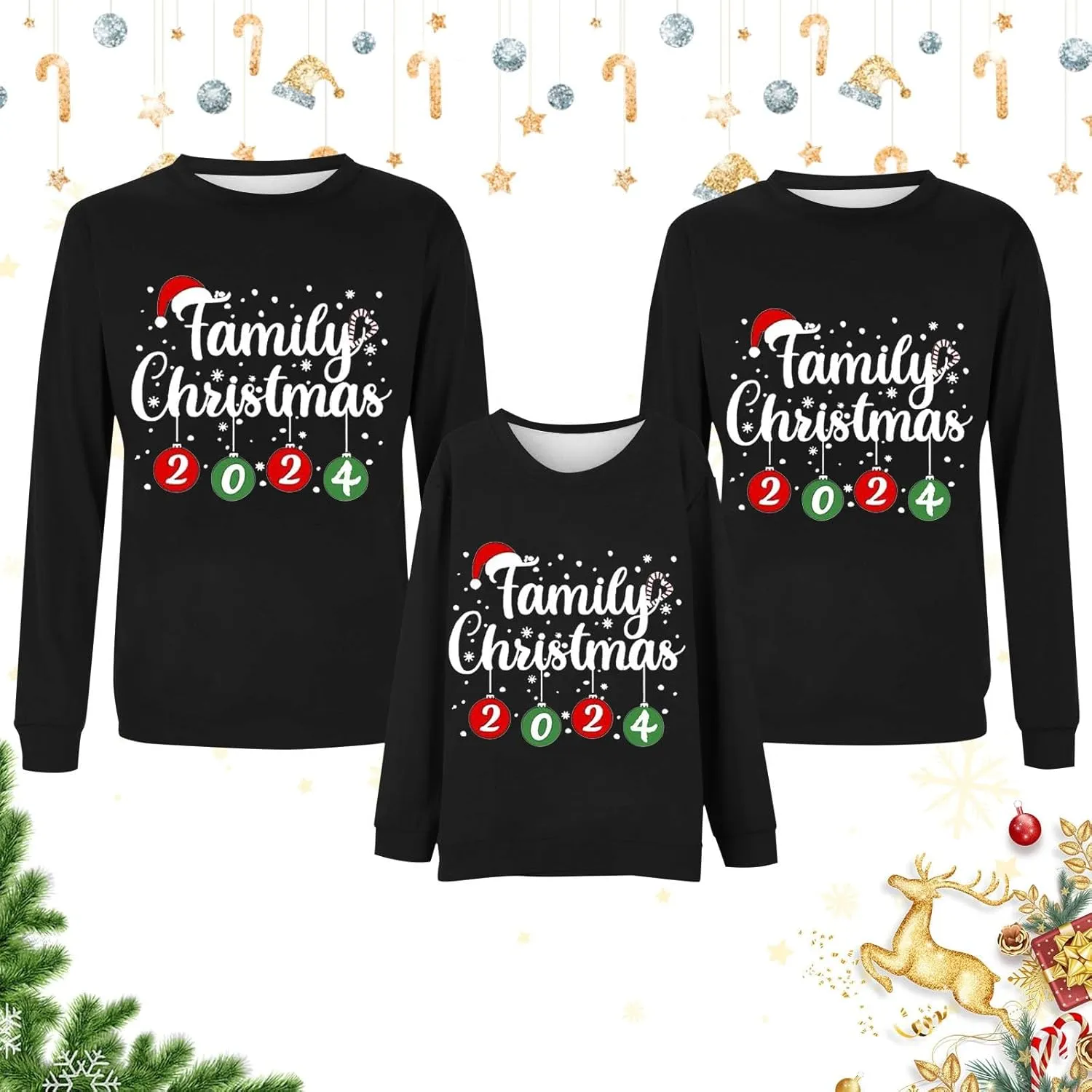 Family Matching Christmas Sweatshirts, Xmas Print Ugly Funny Jumper Long Sleeve Holiday Pullover Tops for Mom Dad Kid