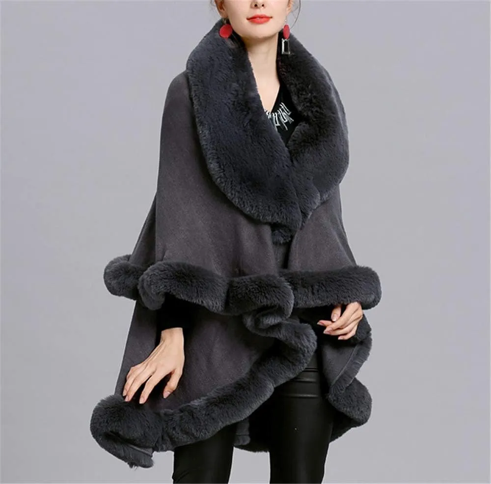 Faux Fur Hooded Coat Knitted Cloak Poncho Wedding Evening Prom Cape
