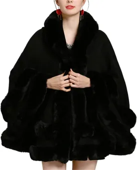 Faux Fur Hooded Coat Knitted Cloak Poncho Wedding Evening Prom Cape