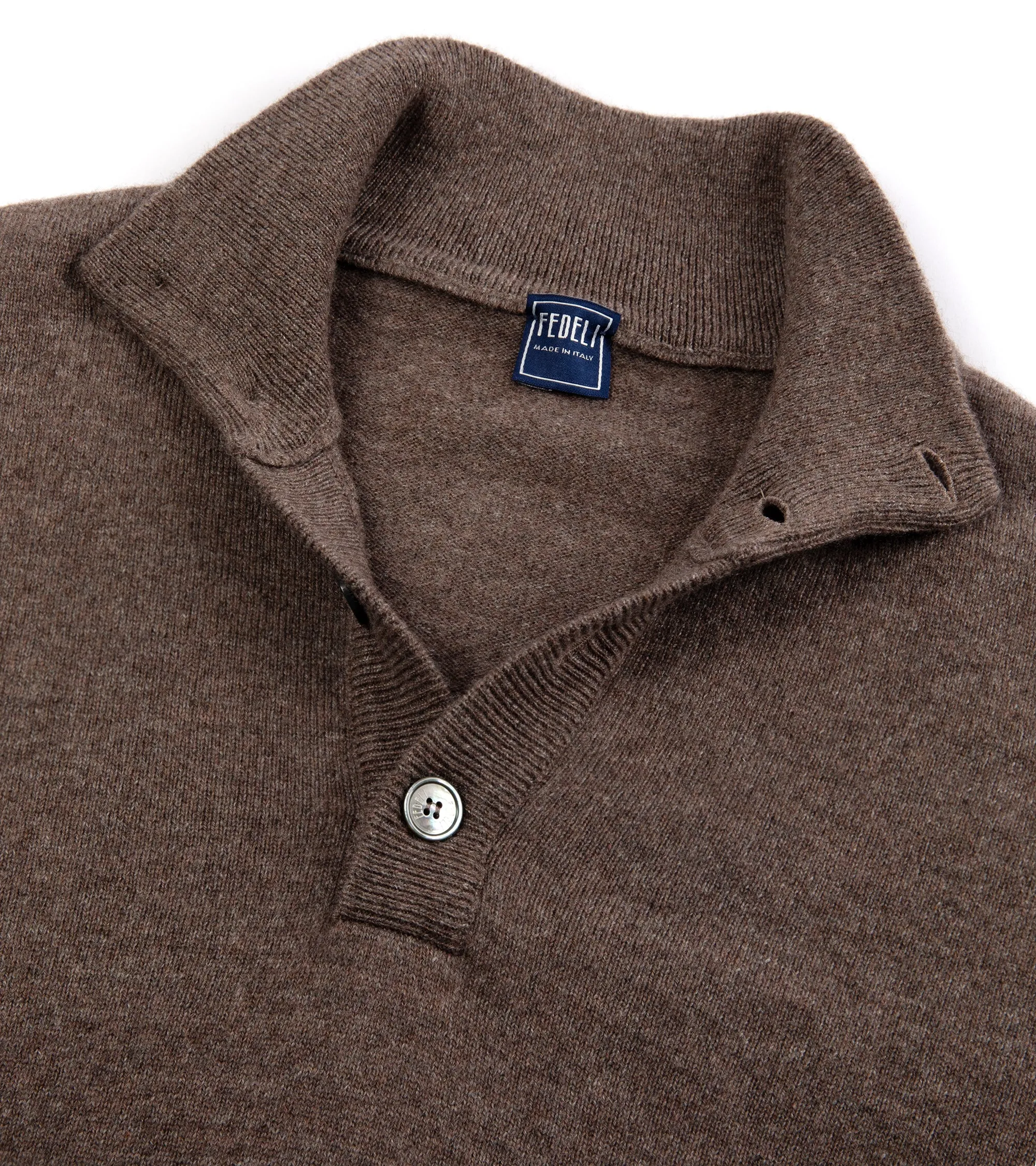 Fedeli Cashmere Button Neck Sweater: Brown