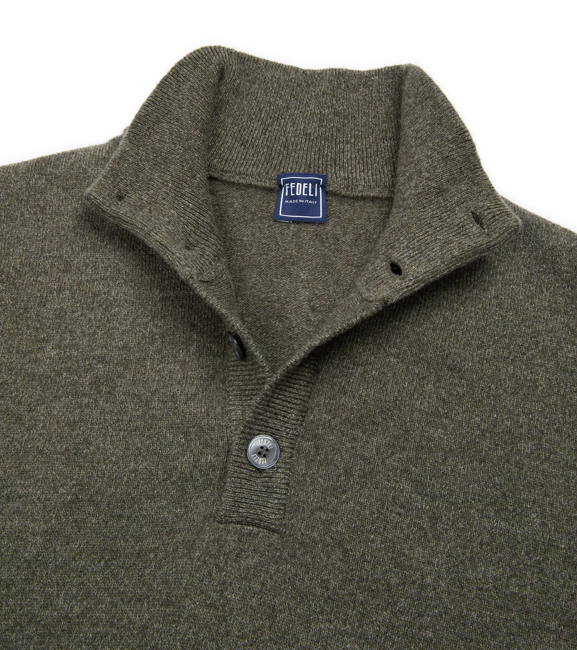 Fedeli Cashmere Button Neck Sweater: Olive