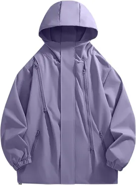 Finelylove Mens Rain Jacket Waterproof Lightweight Hooded Windbreaker Distressed Softshell Jackets Raincoat for Hiking