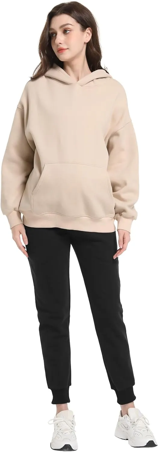 Foucome Maternity Fleece Lined Pants Winter Thermal Pregnancy Joggers Comfy Casual Sweatpants