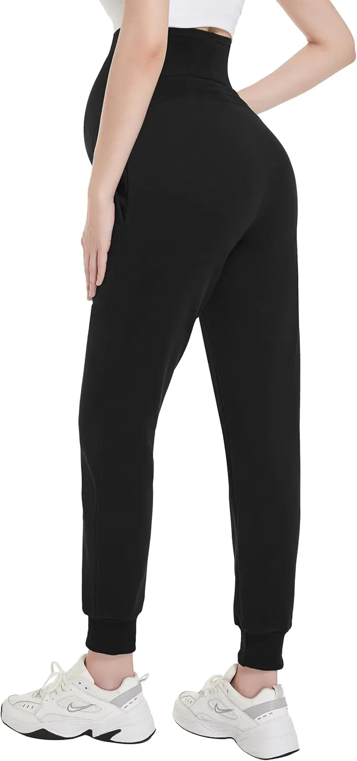 Foucome Maternity Fleece Lined Pants Winter Thermal Pregnancy Joggers Comfy Casual Sweatpants