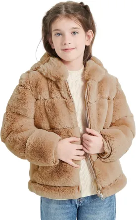 Giolshon Girls Faux Fur Fleece Jacket Sherpa Fuzzy Hoodie Winter Coat with Full Zip Fluffy Outerwear 2169