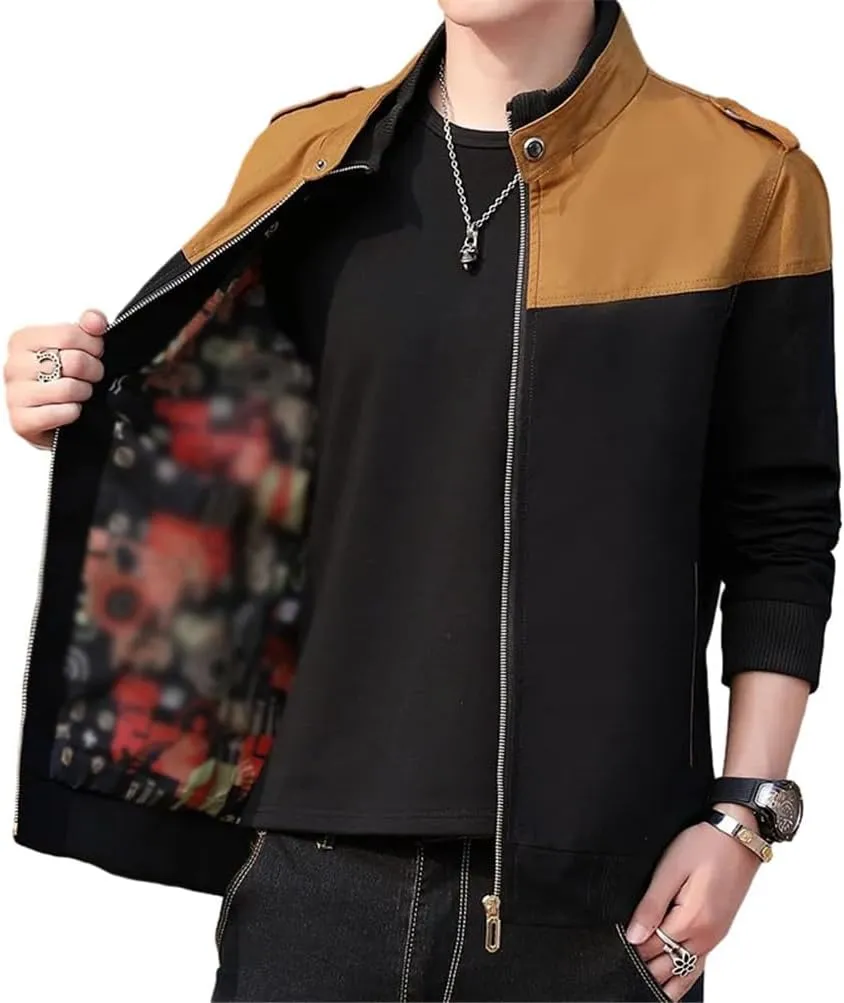 GYori Men's Spring Autumn Bomber Jacket Patchwork Casual Windbreaker Jacket Coat Tactical Military Jacket