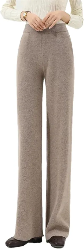 Hndudnff Women Wool Rib Knit Wide Leg Pants Winter Loose Thick Soft Merino Wool Long Trousers
