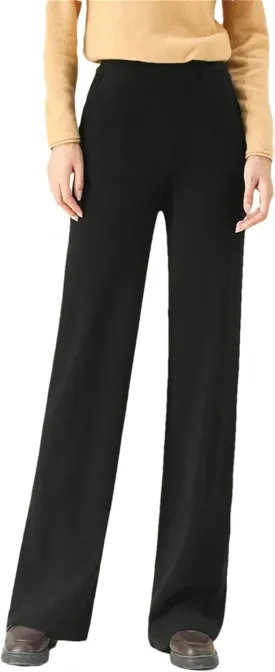 Hndudnff Women Wool Rib Knit Wide Leg Pants Winter Loose Thick Soft Merino Wool Long Trousers