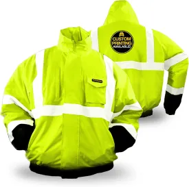 KwikSafety - Charlotte, NC - GUARD Bomber Safety Jacket [FOLDABLE HOOD] Class 3 Water Resistant ANSI OSHA Reflective Work Gear/Yellow Medium