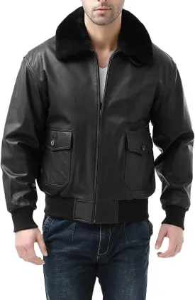 Landing Leathers Men Premium Navy G-1 Goatskin Leather Flight Bomber Jacket (Also available in Big & Tall)