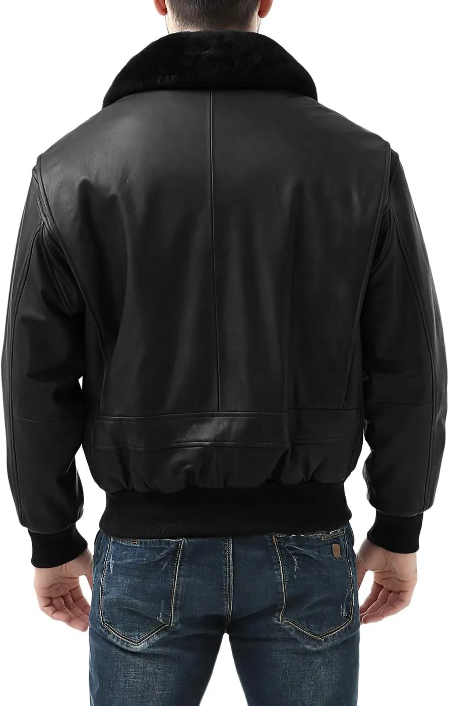 Landing Leathers Men Premium Navy G-1 Goatskin Leather Flight Bomber Jacket (Also available in Big & Tall)