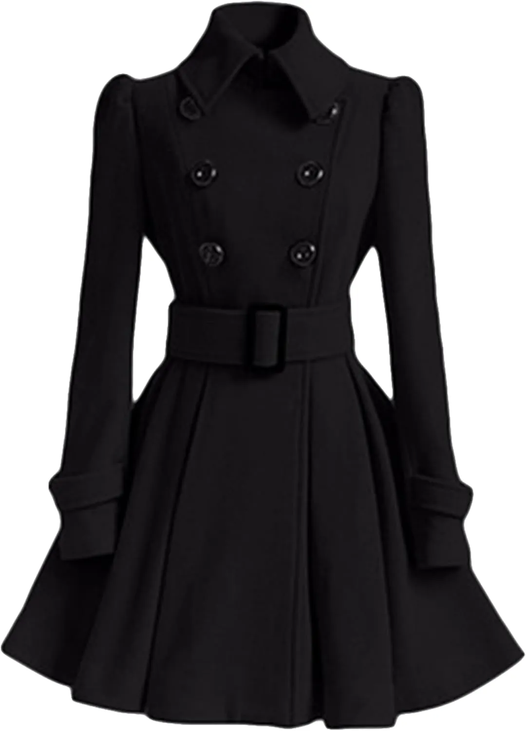 MAYRAIN Women's Mid Long Winter Overcoat Collar Double Breasted Coat Outerwear Elegant Fit Pea Coat