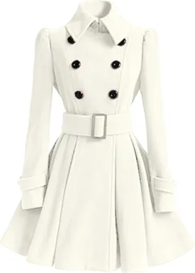 MAYRAIN Women's Mid Long Winter Overcoat Collar Double Breasted Coat Outerwear Elegant Fit Pea Coat