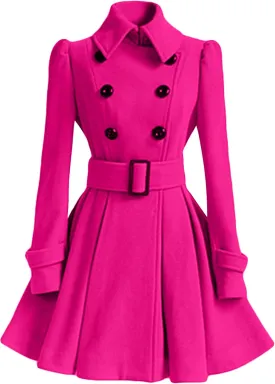 MAYRAIN Women's Mid Long Winter Overcoat Collar Double Breasted Coat Outerwear Elegant Fit Pea Coat