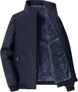 Mens Fashion Plush Thick Jacket Winter Fleece Lined Warm Coat Stand Collar Zipper Pocket Parka Work Cargo Windbreaker