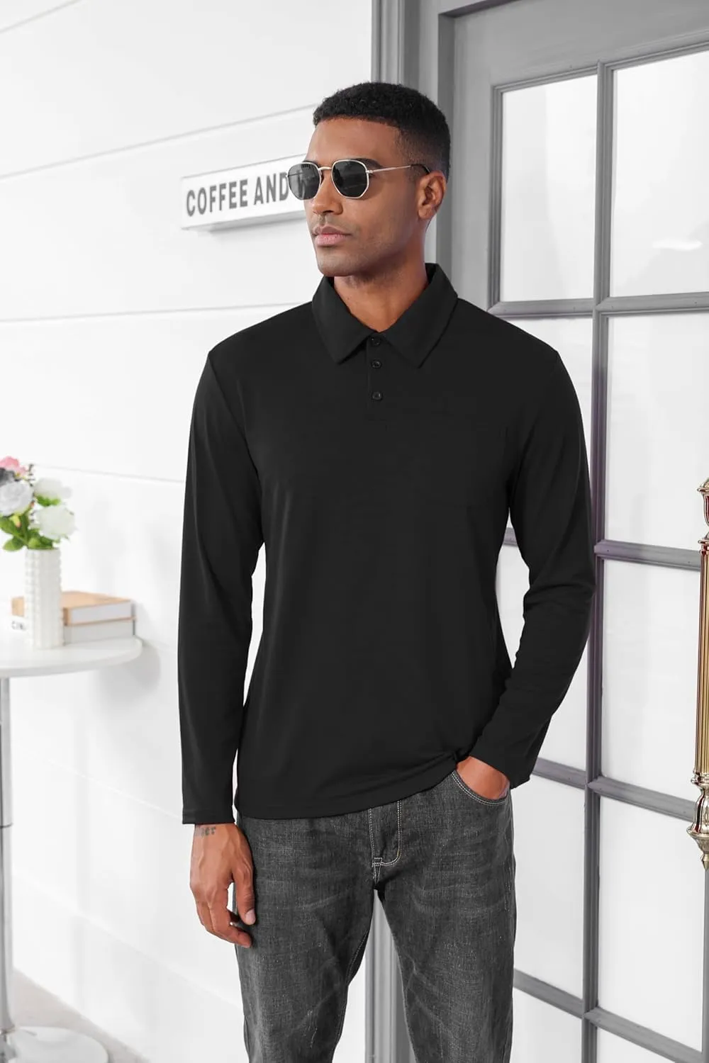 Mens Fashion Polo Shirts Casual Long Sleeve Classic Polo T-Shirts Thermal Golf Shirts Slim Fit Tops