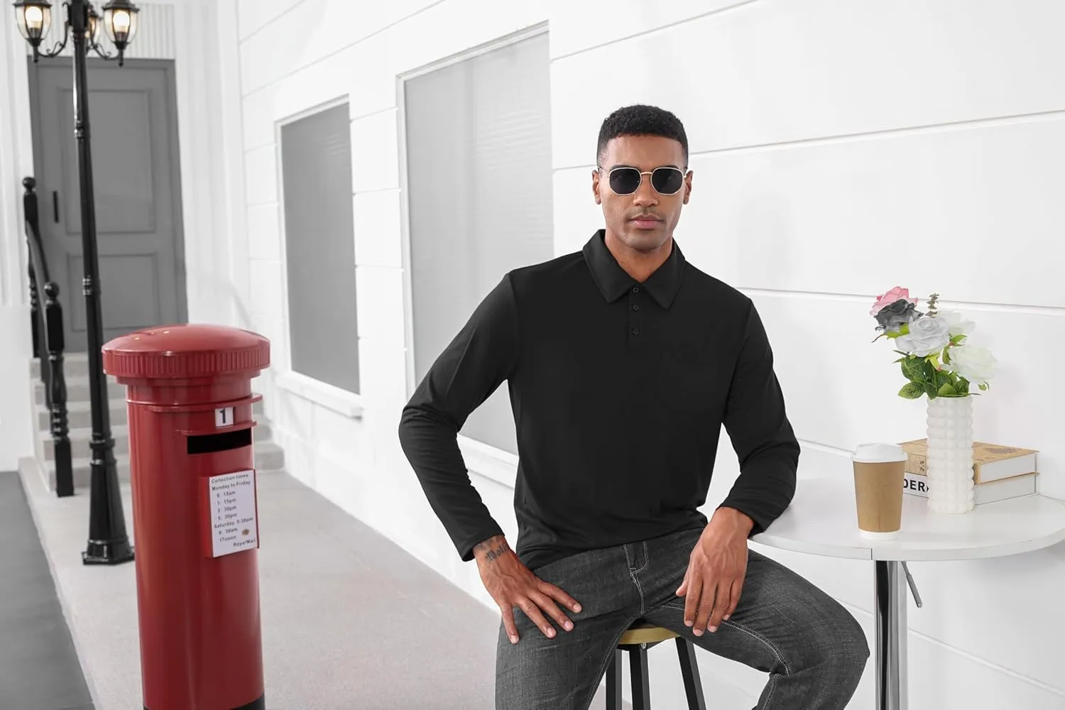 Mens Fashion Polo Shirts Casual Long Sleeve Classic Polo T-Shirts Thermal Golf Shirts Slim Fit Tops