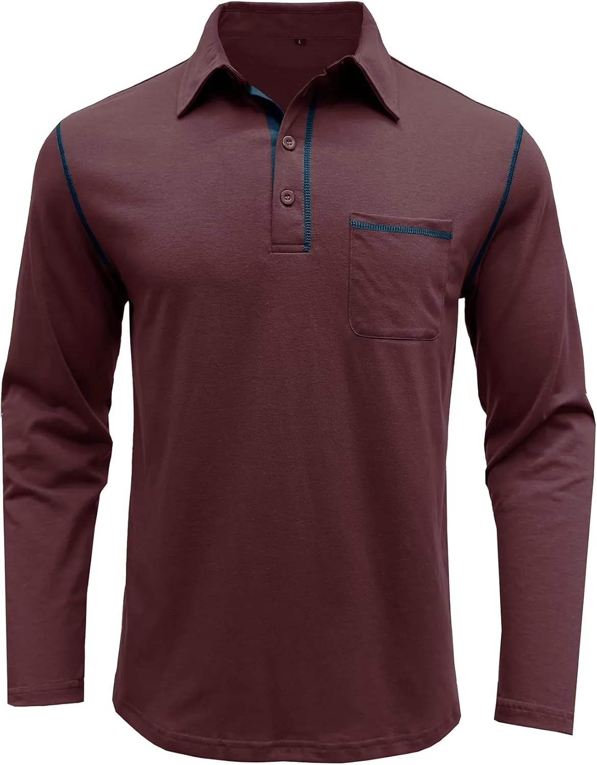 Men's Long Sleeve Polo Shirts, Casual Business Cotton Blend Thermal Button Down Golf Shirt with Pocket