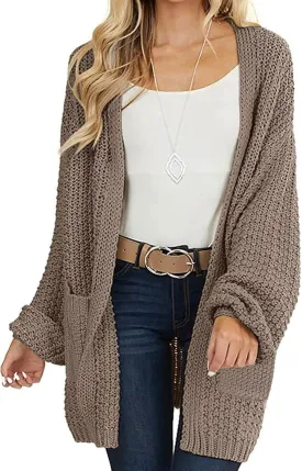 MEROKEETY Women's 2024 Fall Open Front Chunky Knit Sweater Oversized Lantern Sleeve Cardigan Outwear