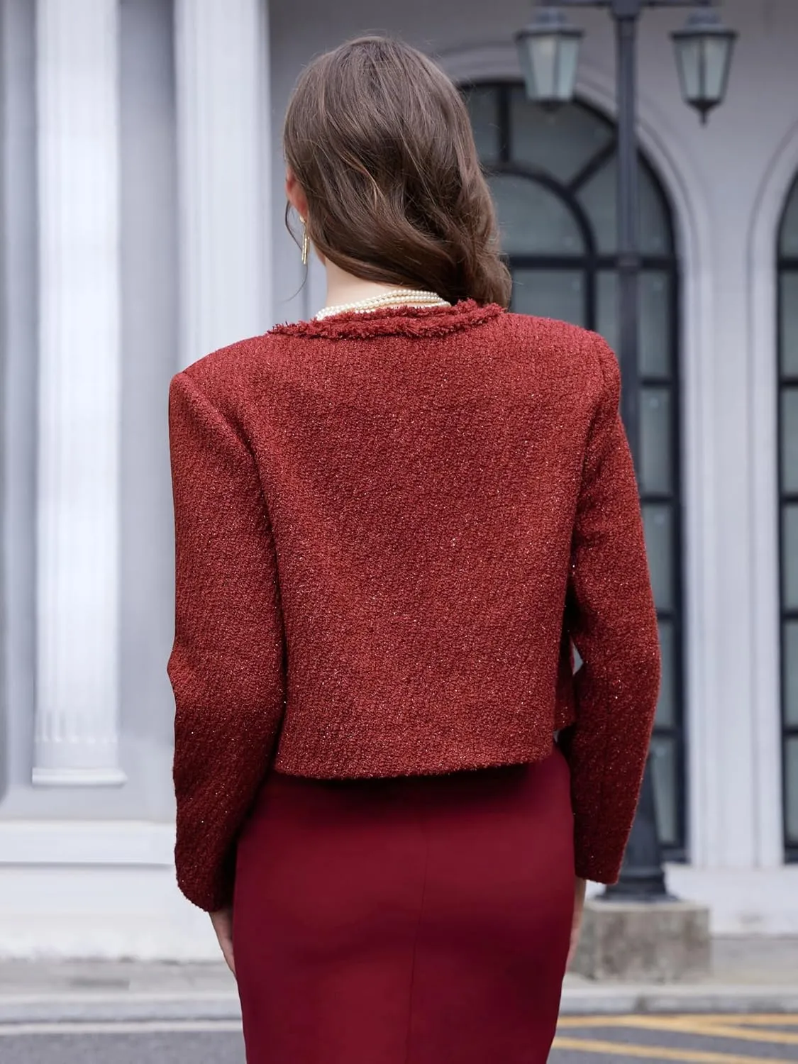 M.Infisavo Tweed Blazer Jackets for Women Fall Winter Long Sleeve Elegant Work Business Casual Cropped Jacket