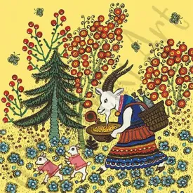 Mother Goat with Kids Card