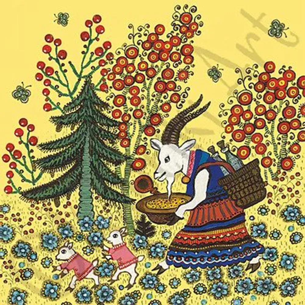 Mother Goat with Kids Card