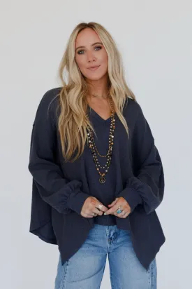 Poetry Thermal V Neck Top - Midnight