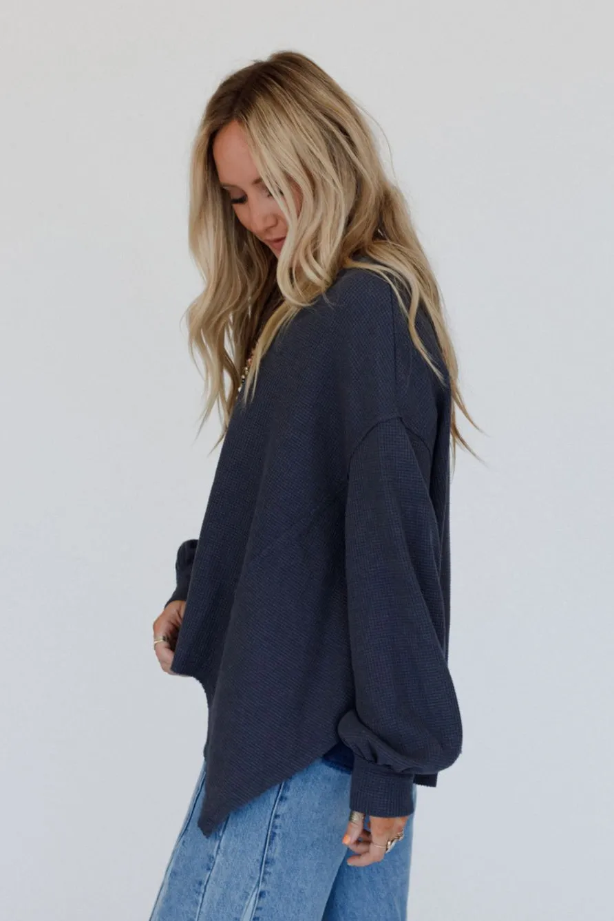 Poetry Thermal V Neck Top - Midnight