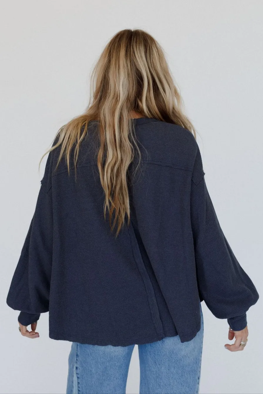 Poetry Thermal V Neck Top - Midnight