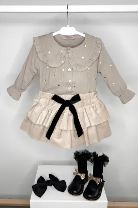 "Daniella" Stone Heart Blouse & Velvet Skort