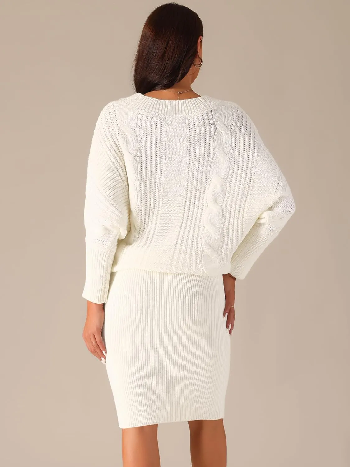 Seta T Women's Long Batwing Sleeve Sweater Dress Cable Knit Chunky Pullover Dresses