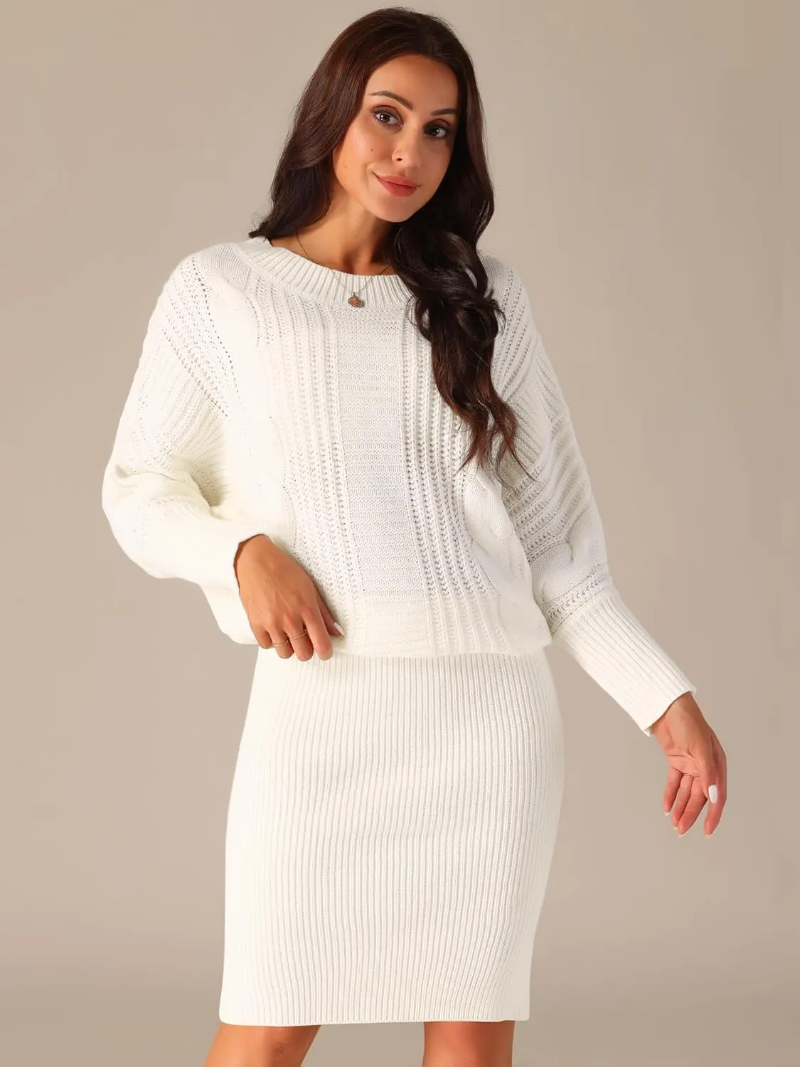 Seta T Women's Long Batwing Sleeve Sweater Dress Cable Knit Chunky Pullover Dresses